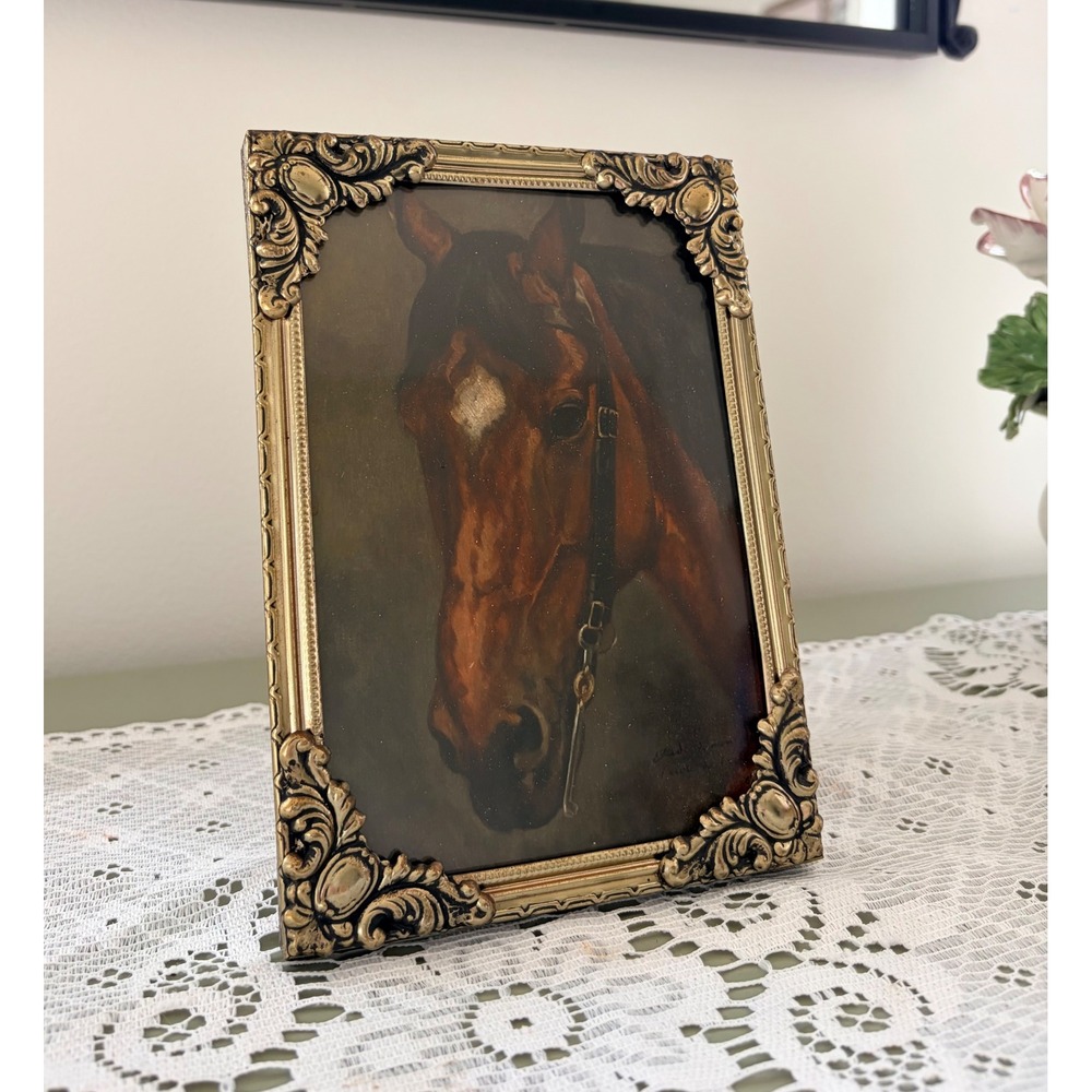 Vintage Horse Portrait in Ornate Gold Frame | Antique Style Horse Art